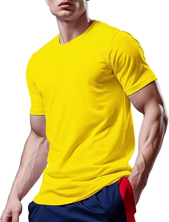 Mens Workout Shirts Dry Fit, 4-Way Stretch Short Sleeve Gym Tee, High Elasticity Athletic Top for Running & Training