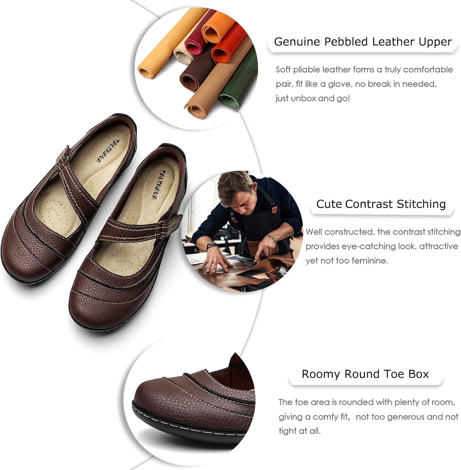 Women's Comfortable & Lightweight Leather Mary Jane Flats Versatile Business Casual Dress Shoes Work Office Cute Stylish Everyday Walking Shoes - Image 5