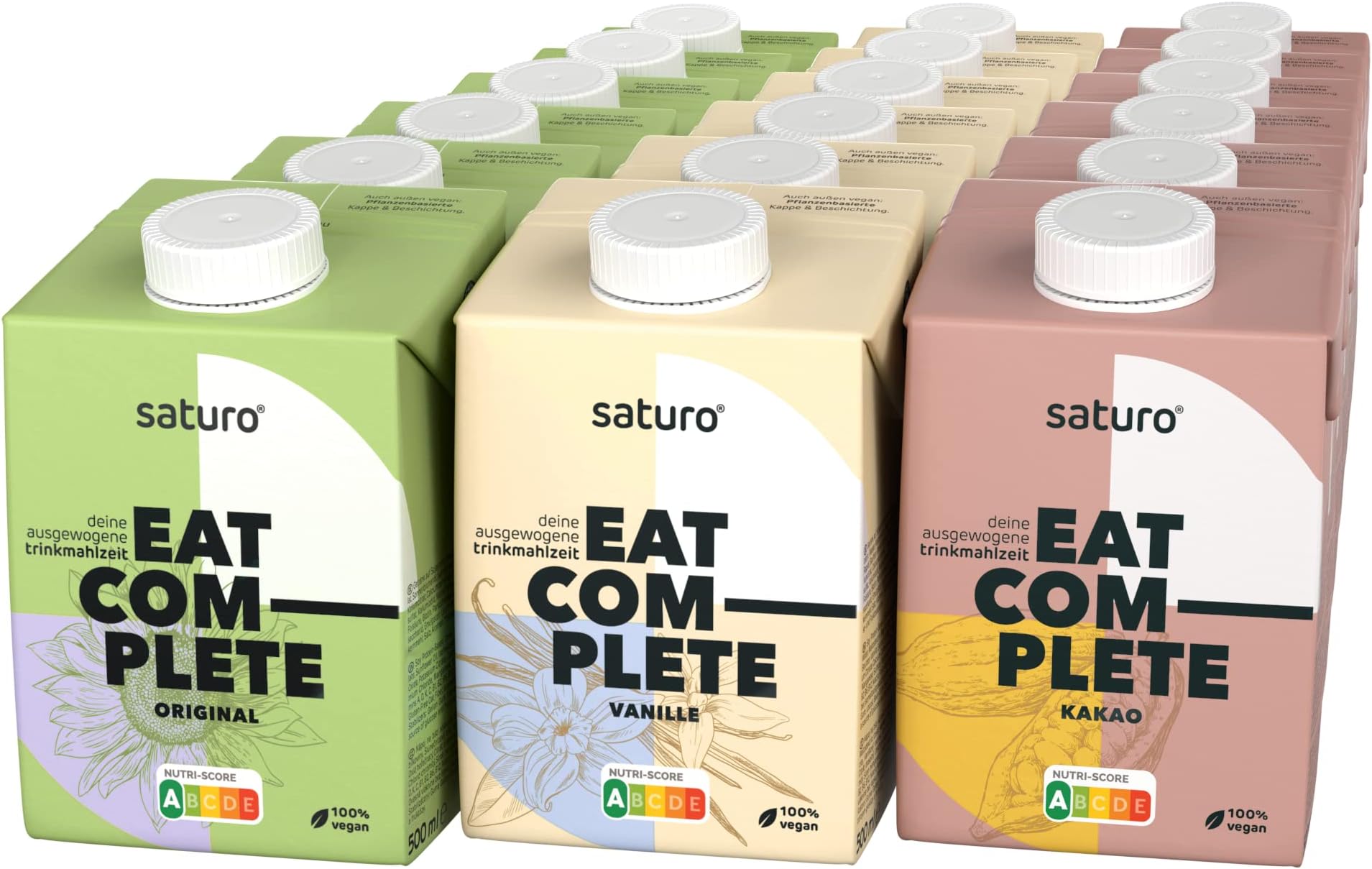 SATUROMeal Replacement Variety Pack | High In Protein Shake with 500 kcal | Vegan | Drinkable Meal With 26 nutrients | 18 x 500 ml