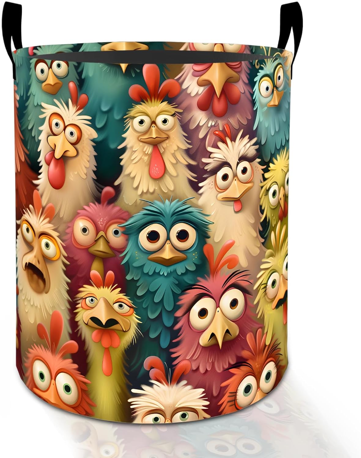 Funny Crazy Chicken Laundry Basket Hamper for Boys Girls Kids Adults, Foldable Waterproof Oxford Clothes Storage Bin, Colorful Cartoon Farm Organizer for Bedroom Bathroom Room Decor 19.7"x15.8"