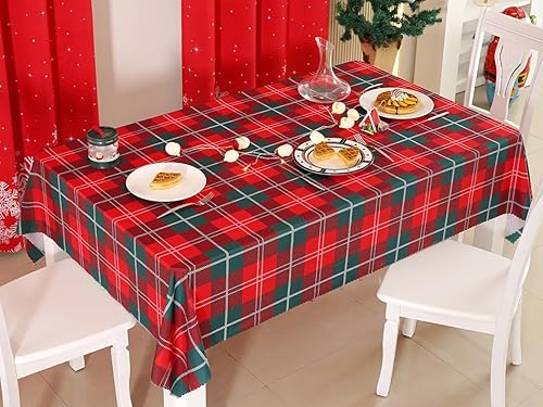 PROSPEROSE Mantel cuadrado a cuadros rojo y verde navideño, resistente a las manchas, impermeable y lavable, para picnic, cena de vacaciones y