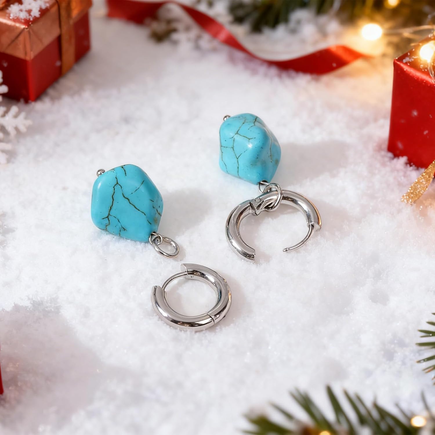 Oval Birthstone Natural Gemstone Earring for Women 18k Gold Plated Huggie Hoop Drop Jewelry Valentine's Day Birthday Gift for Wife Girlfriend Mother - Image 2