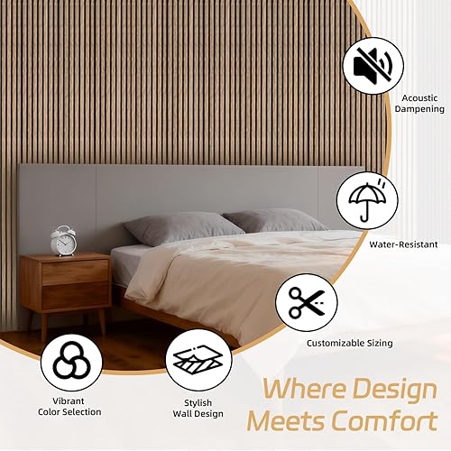 Vista 27 de RITOLLO Paquete de 4 paneles de madera para pared, paneles acústicos de listones de madera de 47.2 x 23.6 pulgadas para pared, paneles Roble natural