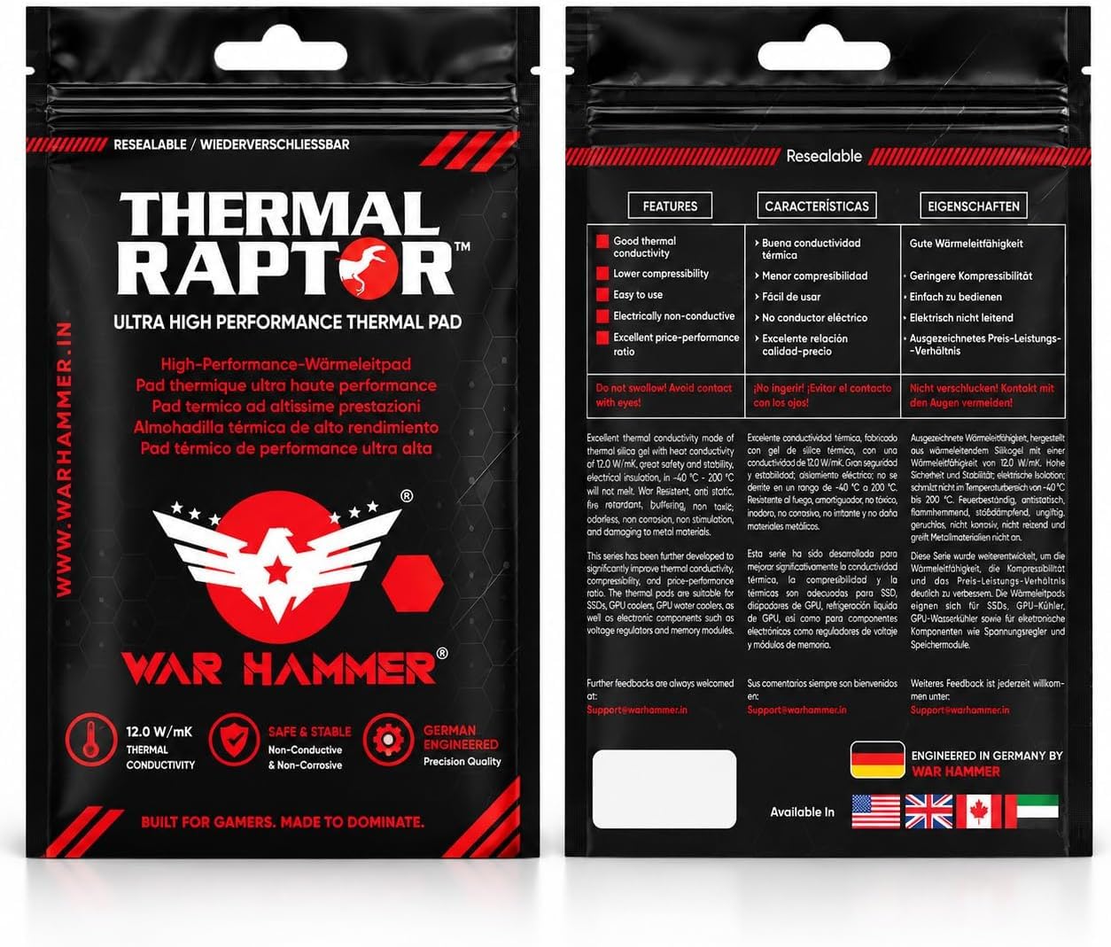WAR HAMMER Thermal Pad Raptor Ultra High Performance Thermal Pad, 0.5 1.0 1.5 mm Thermal Conductive Silicone Pads with 12.0 W/mk Thermal Conductivity, German Engineered Themalpad — Amazon image 2