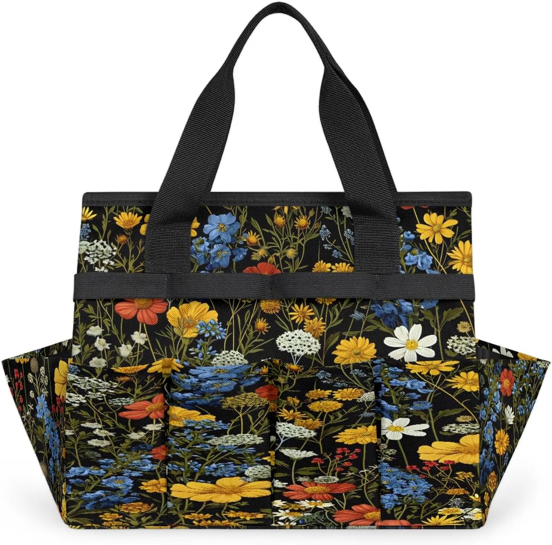 Colorful Flower Garden Tool Bag Waterproof Gardening Tool Storage Bag with Handle & 10 Pockets Gardening Tote Bag for Women Garden Tool Organizer