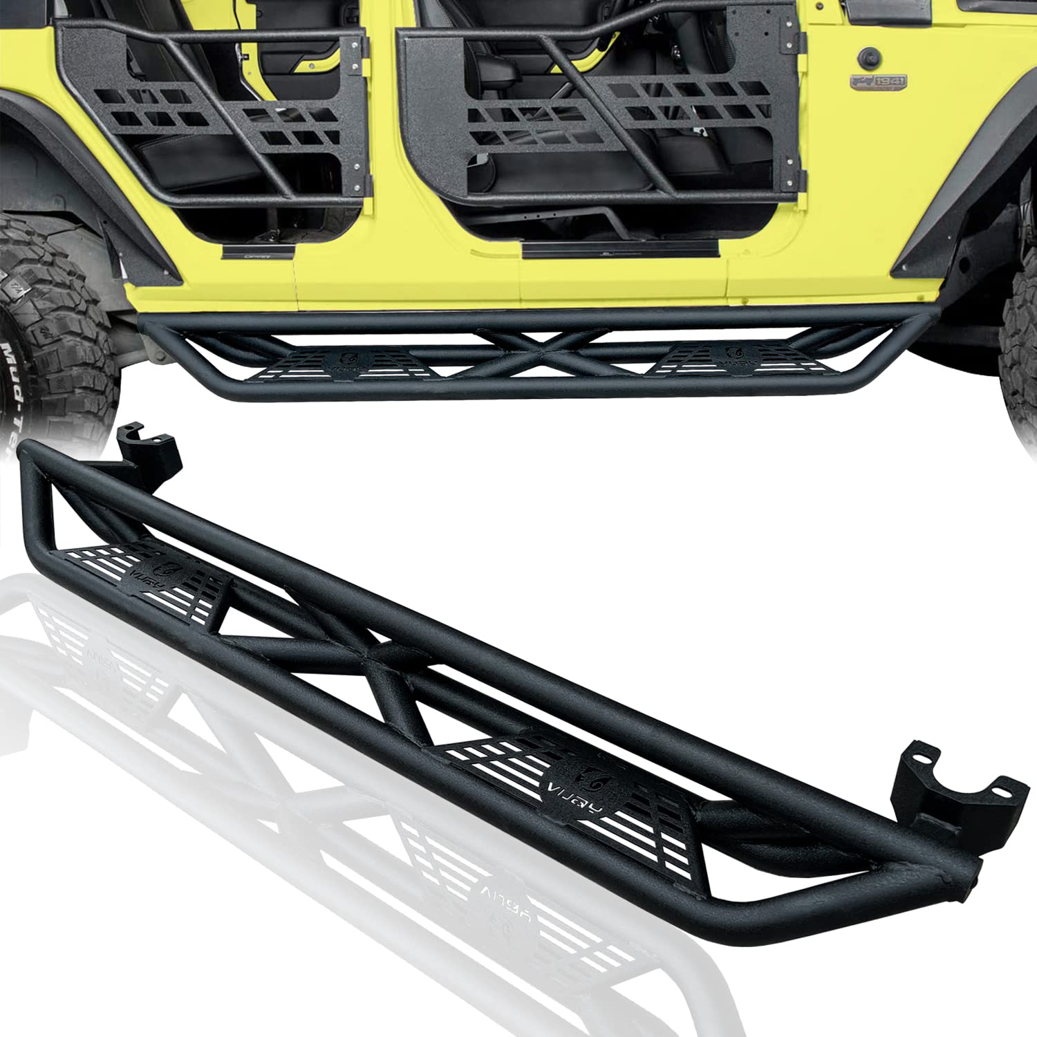 TIOYAR Wrangler Side Step Black Texture Running Board Non-Slip Rust Prevention Compatible with 2007 2008 2009 2010 2011 2012 2013 2014 2015 2016 2017 Wrangler JK & JKU 4 Doors