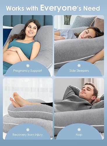 Miniatura 71 de QUEEN ROSE Almohadas de embarazo, almohada corporal refrescante en forma de U de 60 pulgadas para dormir, almohada de maternidad extra larga
