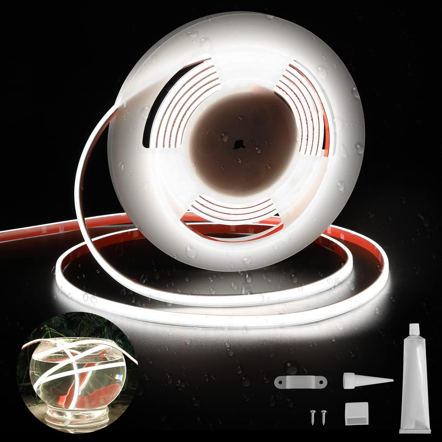 COB LED Strip Lights 16.4ft/5m, IP67 Waterproof Led Lights Strip 6500K, 528LEDS/m 24V UL-Listed LED Rope Lights, Flexible 3M Tape Light for Outdoor Indoor Lighting Decor (NOT Included Power Supply)