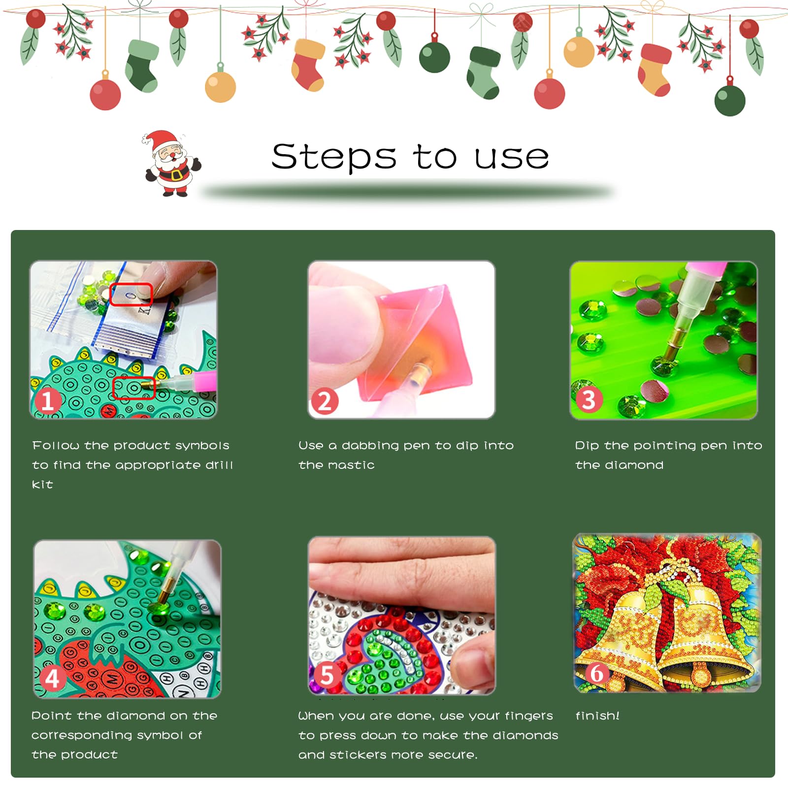 HNLMZ Christmas Card Rhinestone Craft Greeting Card, 12 Pieces Christmas Cards, DIY Diamond Painting - Image 4
