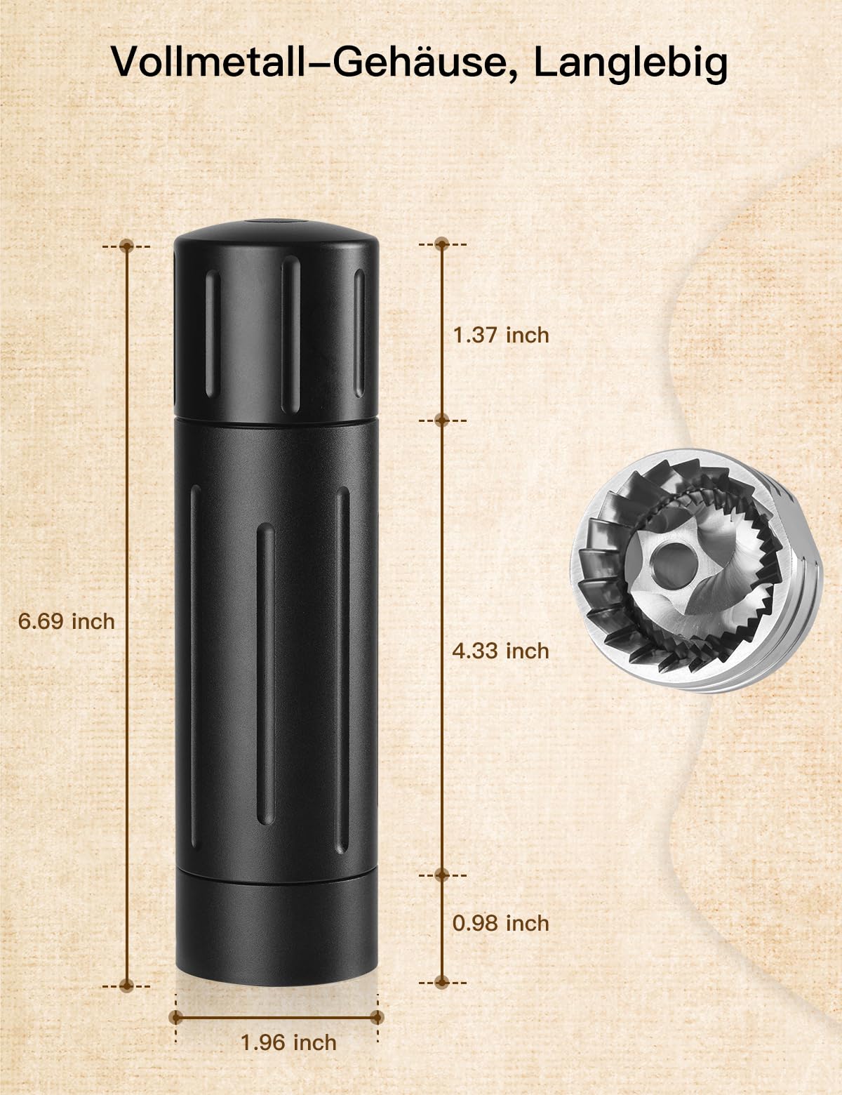 Professionelle Manuelle Aluminium-Pfeffermühle Mit Einstellbarer Grobheit, Edelstahlklinge, Mehr Leistung Und Weniger Kurbeln