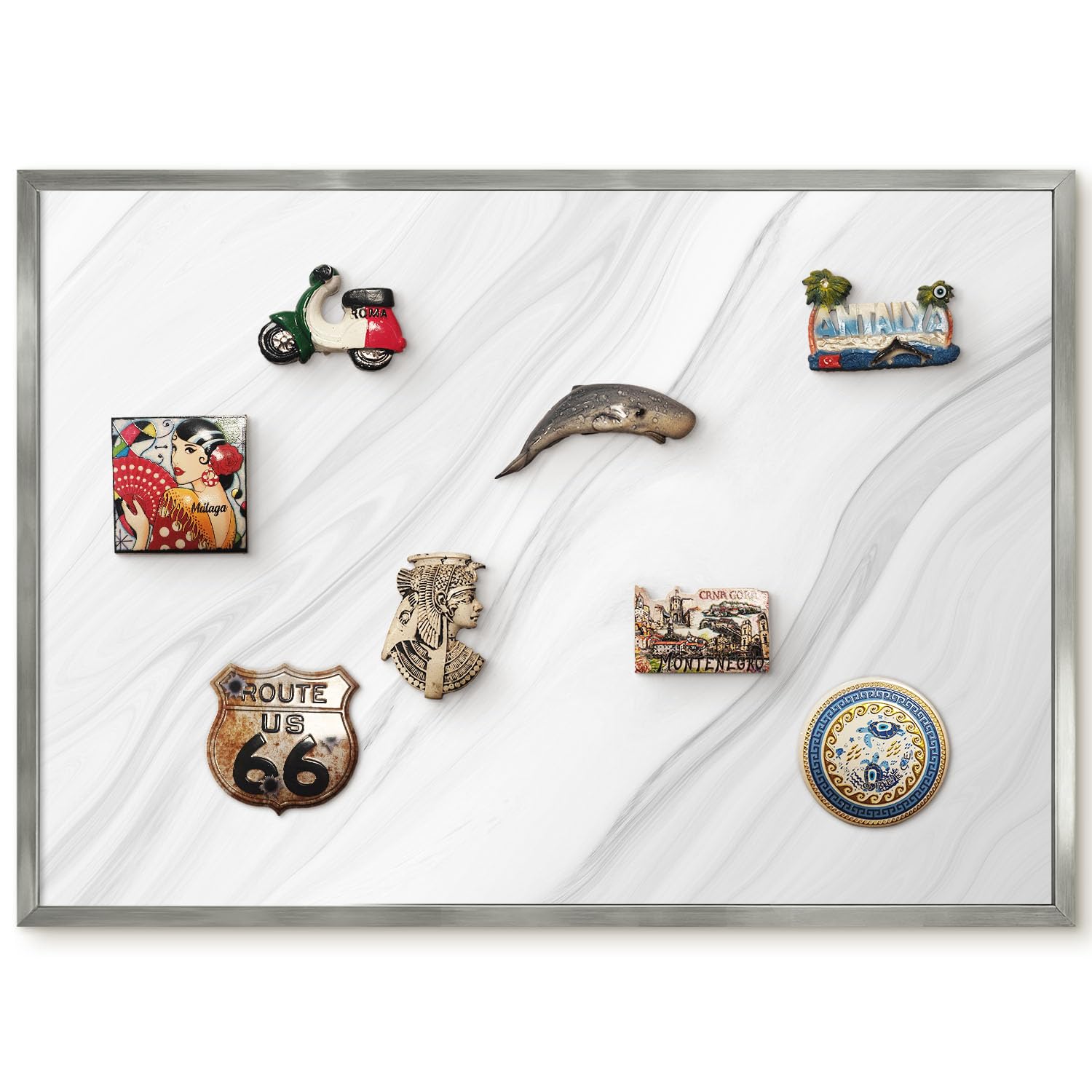 Planner Settimanale per Home Office 70x50 Marmo delicato Cornice Argento | Bacheca Magnetica | Pannello Calamitato | da Parete | Organizer | Planning Ufficio | Calamite | Porta Foto | Lista Spesa