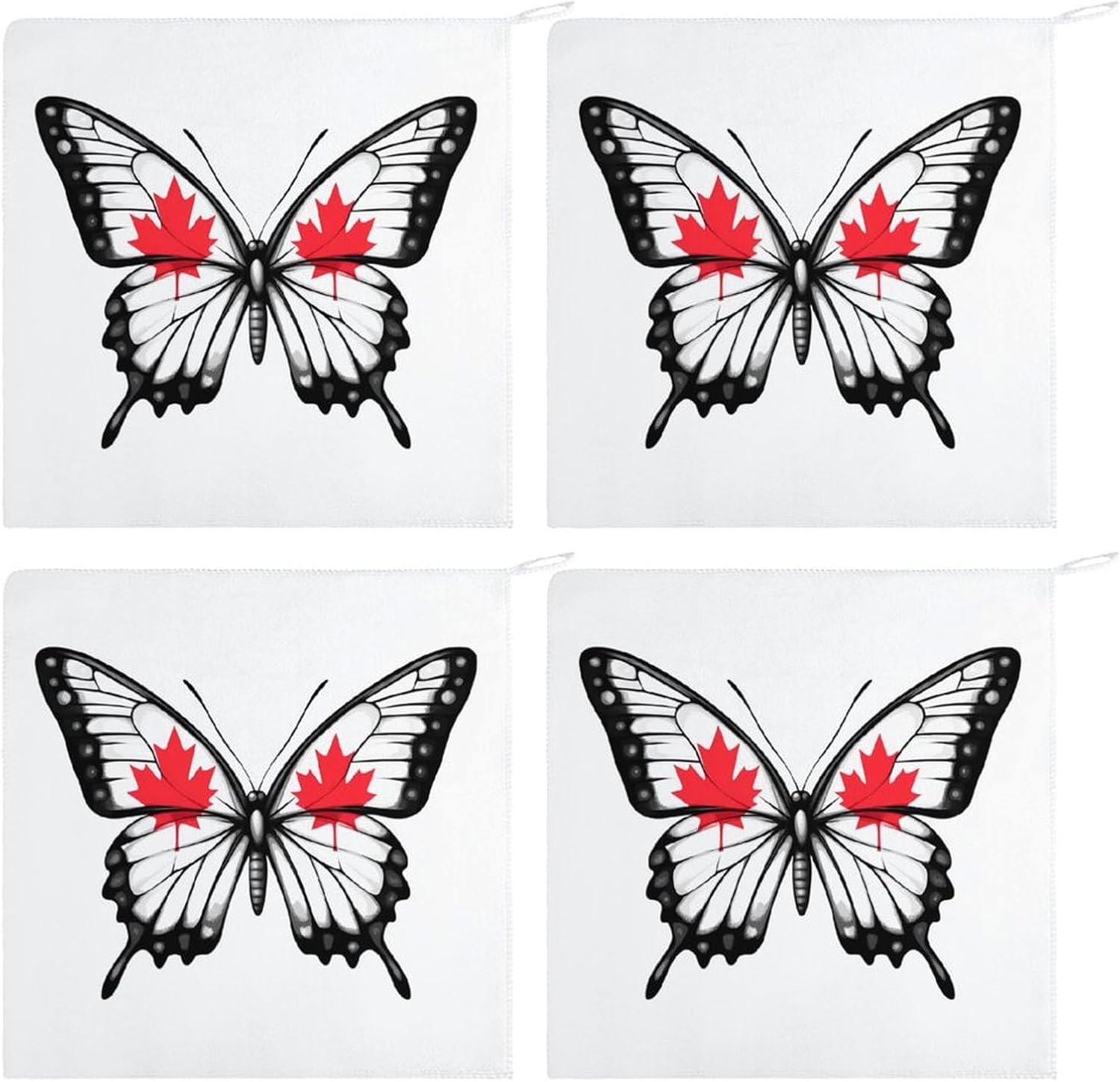 Canada Flag Butterfly Towel Hand Towels Decorative Towel for Bathroom Kitchen Shower Gym 4PCS