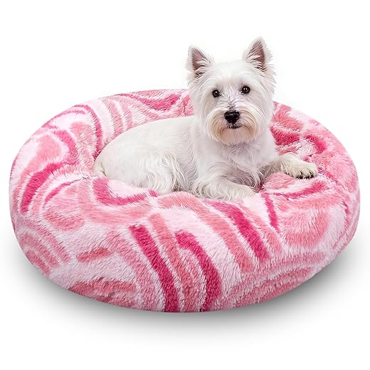 HiiARug Calming Soft Round Dog & Cat Bed, Donut Cuddler Warming Cozy Fluffy Plush Cushion Beds for Small Medium Sized Dog and Cat