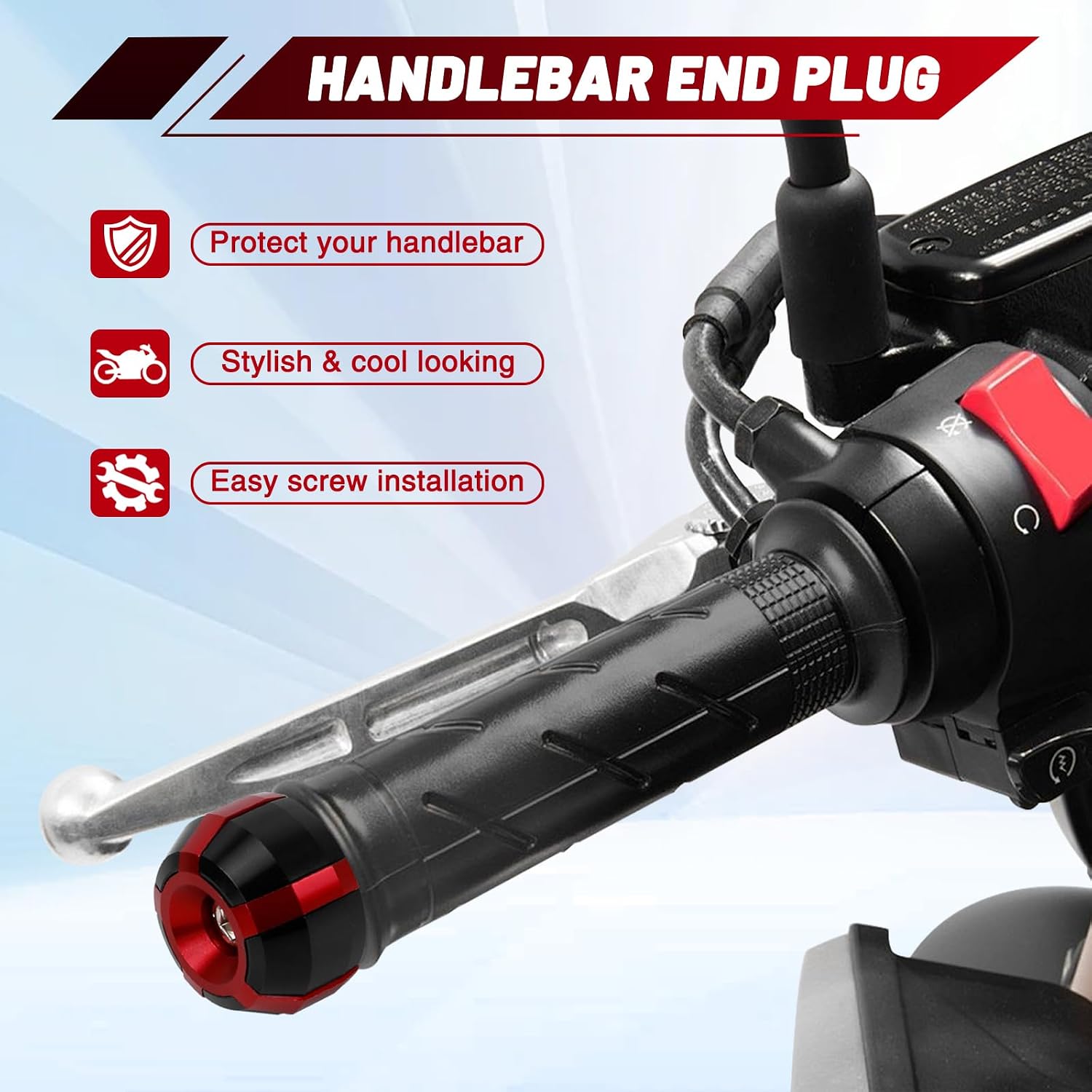 7/8" 22mm Motorcycle Handlebar Ends: Handle Bar Ends Grips Plugs Caps Compatible with Honda CBR1000RR 2004-2014 with Rubber Gasket(Red)
