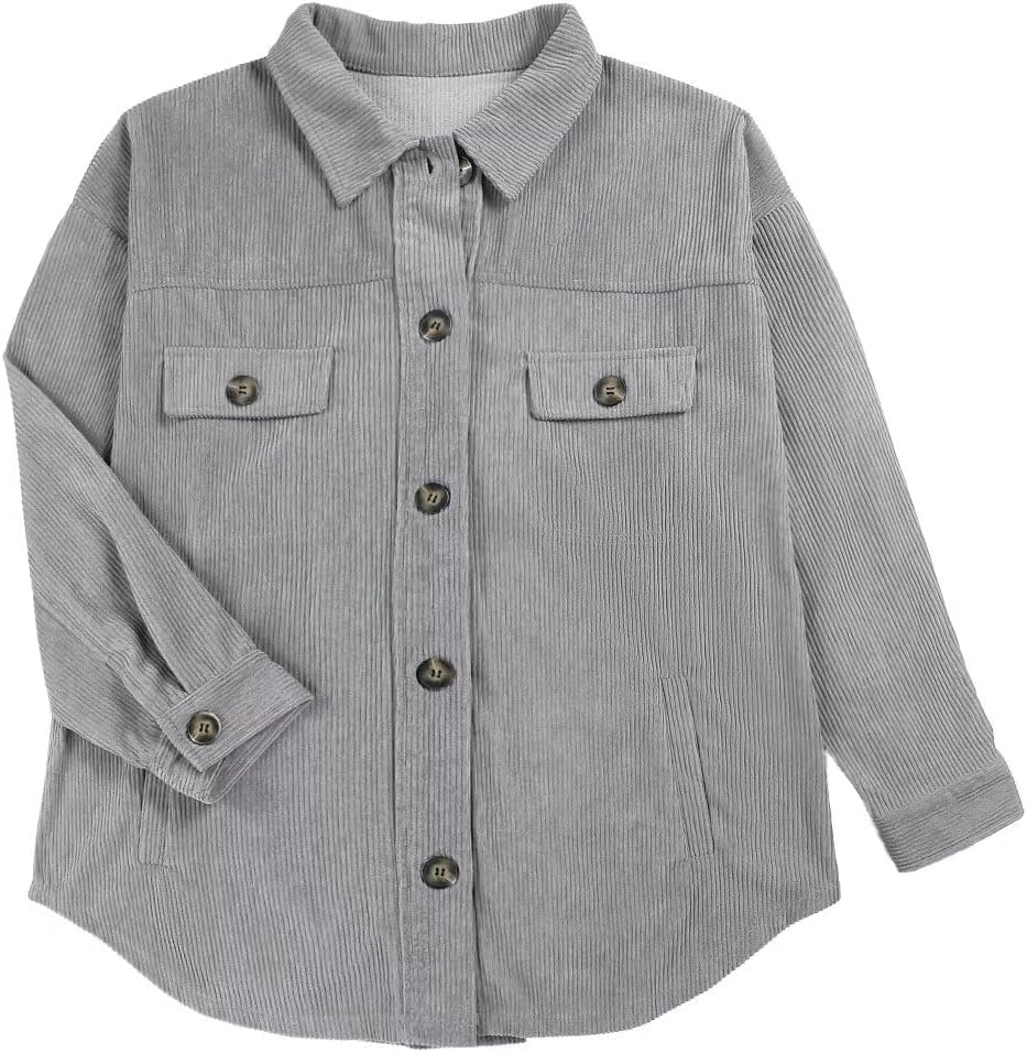 VICHYIE Womens Corduroy Shacket Blouses Button Down Shirts Pocket Long Sleeves Tops Jacket Coats