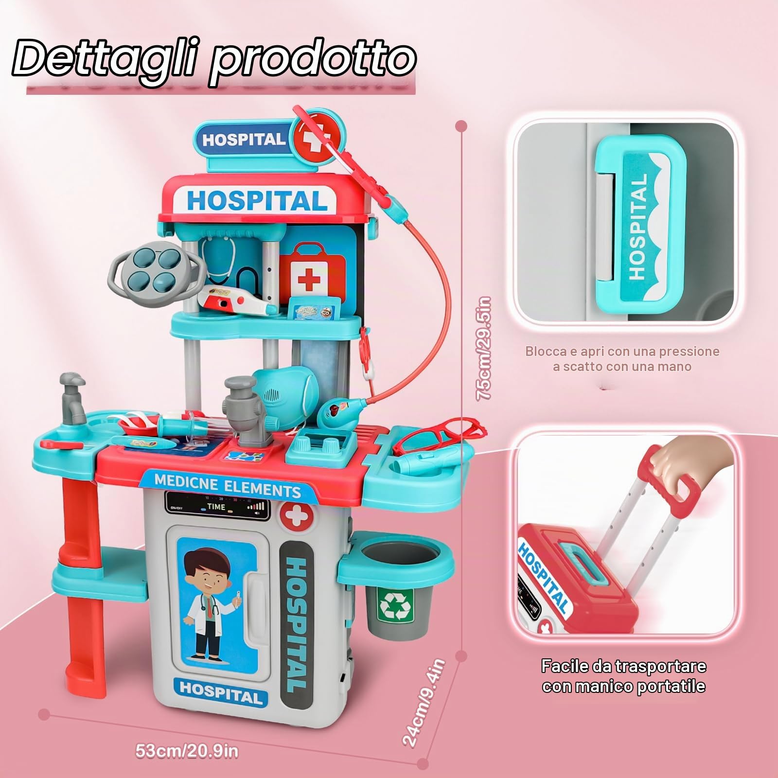 deAO Kit Medico Giocattolo Dottore, con Stetoscopio Siringa Suoni e Luci | Stazioni Mediche Valigetta con Microscopio, Simulazione Dottore Medico, Gioco di Ruolo, Regalo Compleanno Natale