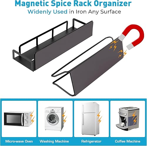 Miniatura 3 de JS HOME Estante magnético para especias para refrigerador de 1 nivel y soporte para toallas de papel, organizador magnético para refrigerador,