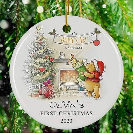 Personalised Baby's 1st Christmas 2023 Ornament, Baby's Bear First Christmas Decoration, New Baby, Custom Name Baby Bear Decoration Gift for Baby Boy and Baby Girl Ornament