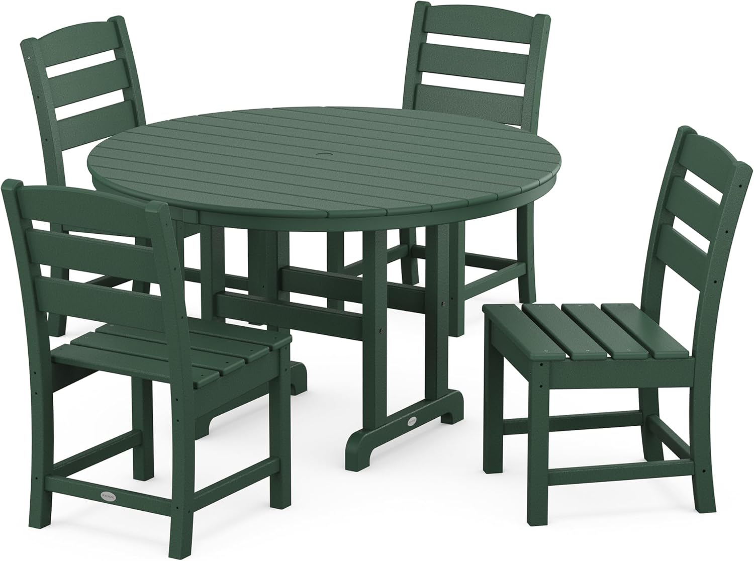POLYWOOD Lakeside 5-Piece Round Dining Set, 48" Table, 4 Chairs, Outdoor Patio Furniture, Fade-Proof Black Recycled Plastic, Deck Garden Backyard
