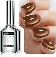 Vishine Semi-Permanent Glitter Cat's Eye Nail Polish 15 ml, Cat Eye Gel Holographic Galaxy Effect Reflective Nail Art DIY – Golden Brown MY420