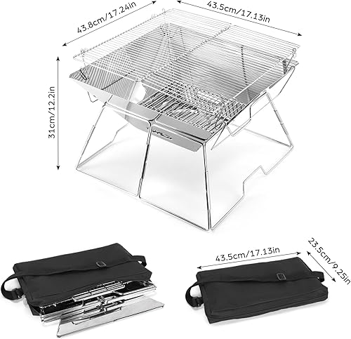 Miniatura 3 de Odoland Parrilla plegable para fogata, parrilla de acero inoxidable 304, parrilla de camping portátil con patas para picnic, mochilero, al aire