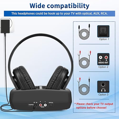 Miniatura 3 de WallarGe Auriculares inalámbricos duales para ver televisión con base de carga de transmisor RF de 5.8 GHz, auriculares inalámbricos para 25 horas
