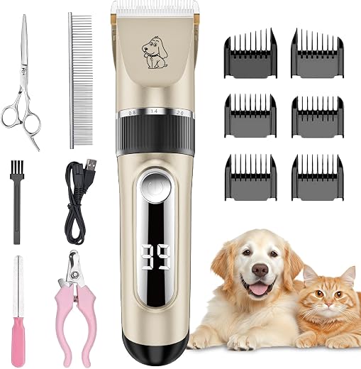 Professional Clipper Kit for Dogs Hair Clipper Pets Cat Rechargeable Electric Clippers for Waterproof IPX7 Washable Rechargeable