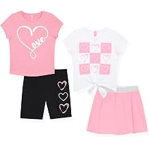 Dreamstar Girls 4 Piece Outfit Set Short Sleeve Blouse Tops, Scooter Skirt Shorts Mix and Match Summer Clothing Set