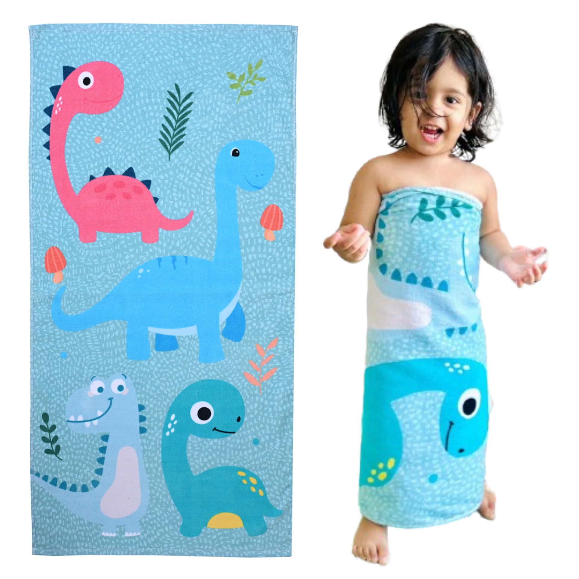 MumsLap Premium Soft & Absorbent 100% Cotton Kids Bath Towel | 380 GSM |Large, Quick Dry, Strong | Versatile for Bath, Pool, and Beach (Dinosaur)-image-18