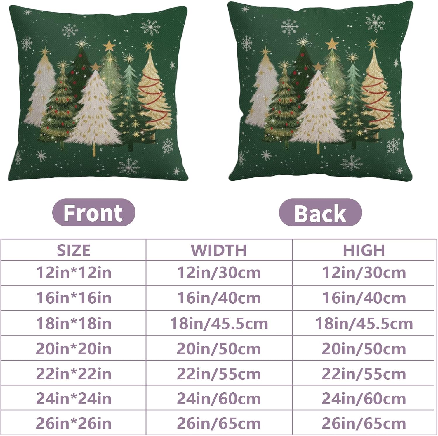 Green Christmas Outdoor Pillow Covers 22x22 Set of 2 White Gold Xmas Tree Snowflakes Pillow Case Rustic Farmhouse Winter Holiday Decorative Pillowcases for Home Sofa Couch
