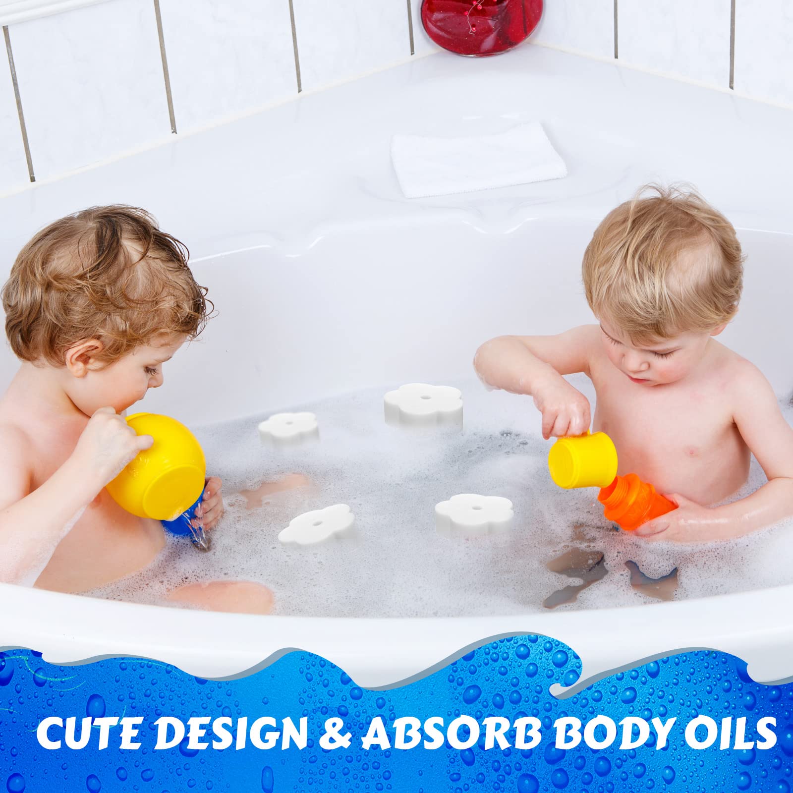 40 Pièces Éponges de Bain à Remous Éponge Absorbante d'Huile pour Bain à Remous Absorbeur d'Écume de Piscine Spa Accessoires de Nettoyage （Style Fleuron）