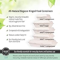 Vista 3 de MULMEHË Contenedores de comida para llevar con bisagras de bagazo de caña de azúcar, ecológico, 12 x 9 x 3, compartimento individual, marrón natural