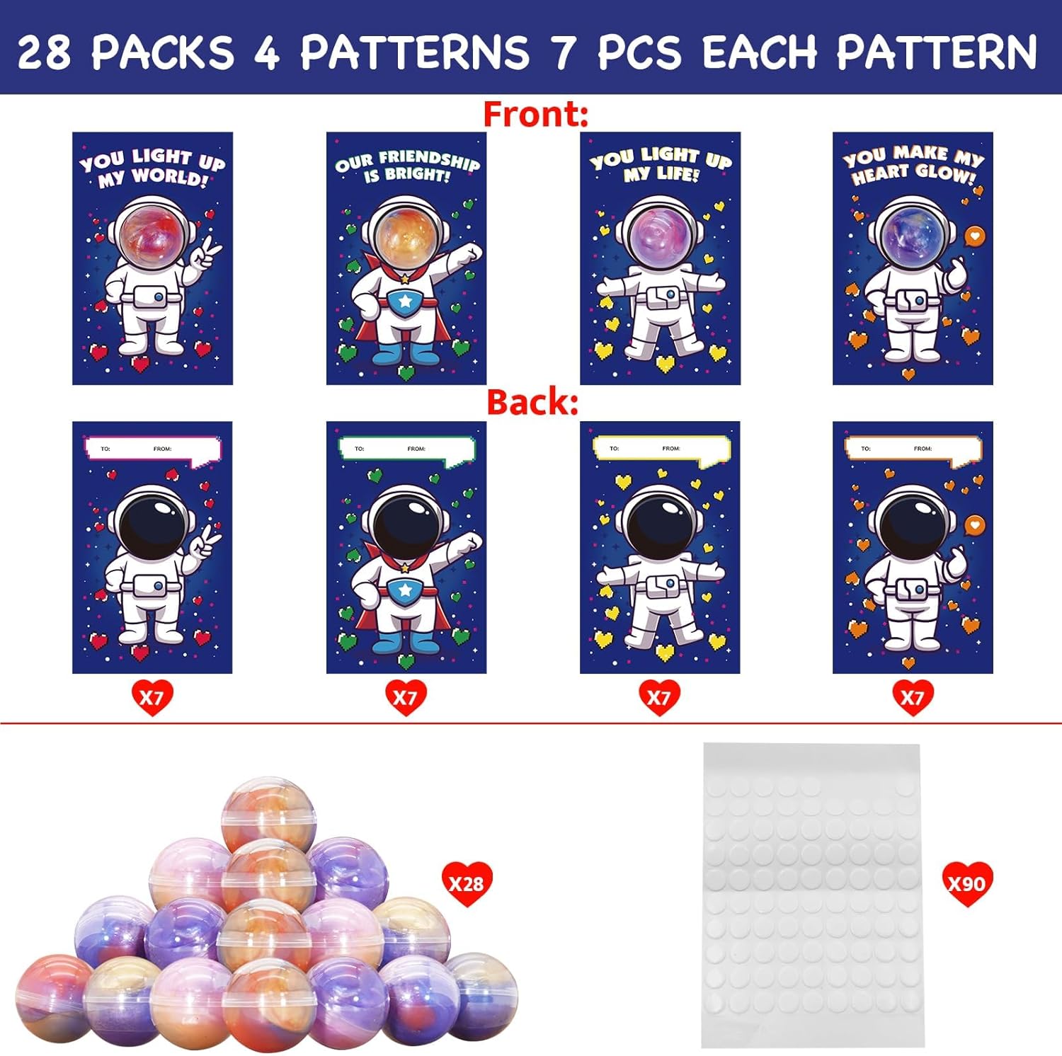 28 Pack Valentines Day Gifts for Kids Classroom Valentines Day Cards with Galaxy Slime for Kids School, Valentine's for Class Valentines Exchange Card Party Favors Classroom Valentines Gifts Prize