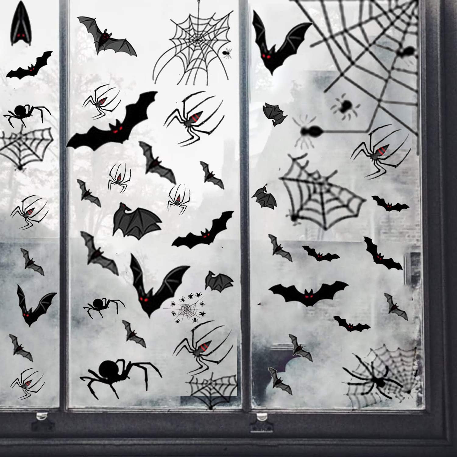 170PCS Halloween Window Clings Decals Decorations - 10 Sheets Pumpkin Spider Bat Ghost Witch Window Stickers Glass Decals for Halloween Party Windows Glass Walls Decorations