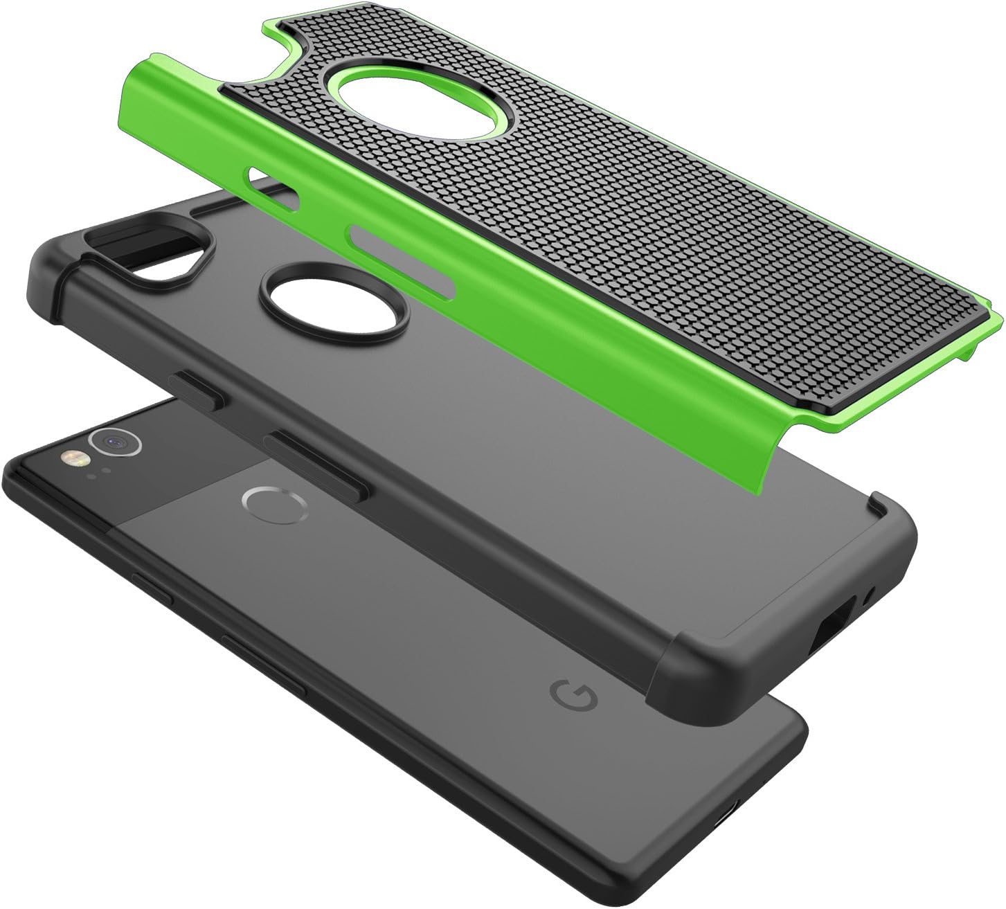 Tekcoo Google Pixel 2 Case, 2017 Google Pixel 2 Cute Case, [Tmajor] Shock Absorbing [Green] Hybrid Combo Rubber Silicone & Plastic Scratch Resistant Bumper Rugged Grip Hard Cases Cover