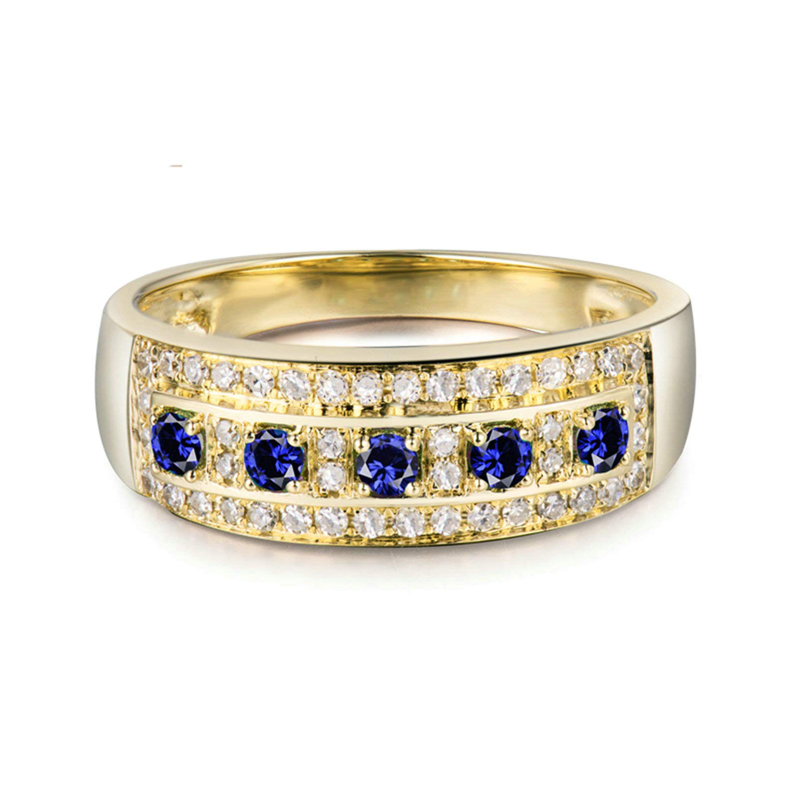 Damski pierścionek 750 pierścionek zaręczynowy, okrągły szafir 0,15 ct z diamentami 0,21 ct obrączki ślubne rocznicowe zaręczyny obrączka ślubna prezenty na urodziny Boże Narodzenie z pudełkiem na biżuterię e Żółte złoto 18K, U 1/2, colore: Żółte Złoto, c