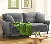 Vista 11 de Sofá biplaza de 69 pulgadas, sofás pequeños de terciopelo para espacios pequeños, sofás de dos plazas con 2 almohadas, sofás de dos plazas de Gris