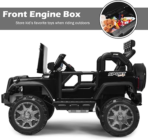 Miniatura 4 de Costzon Camión de 2 plazas, vehículo eléctrico de juguete con batería de 12 V con almacenamiento, control remoto, 3 velocidades, luces LED, MP3,