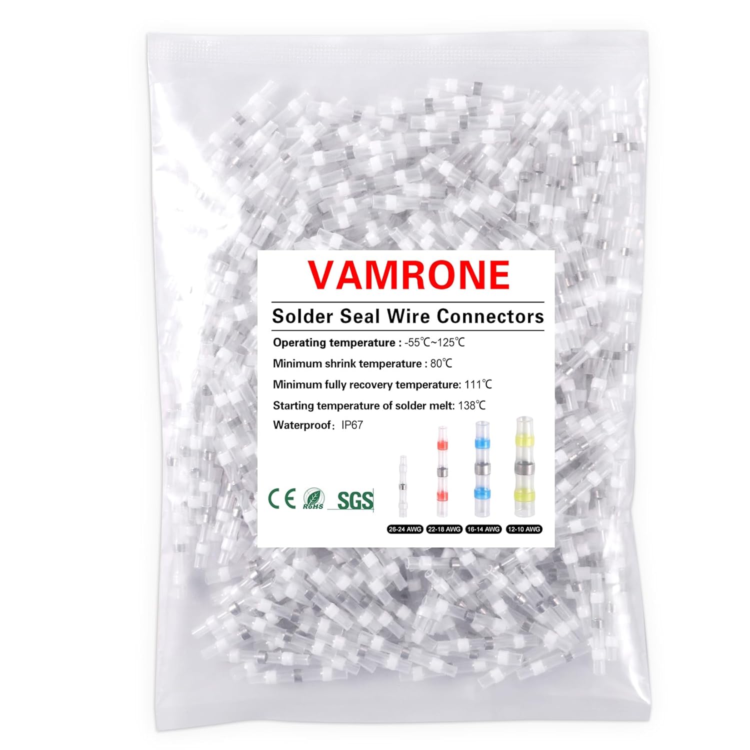 500PCS White Waterproof Solder Seal Wire Connectors 22-18 AWG, Heat Shrink Butt Connectors Terminals Solder Sleeve Wire Splice Connector for Marine Boat Wire Joint