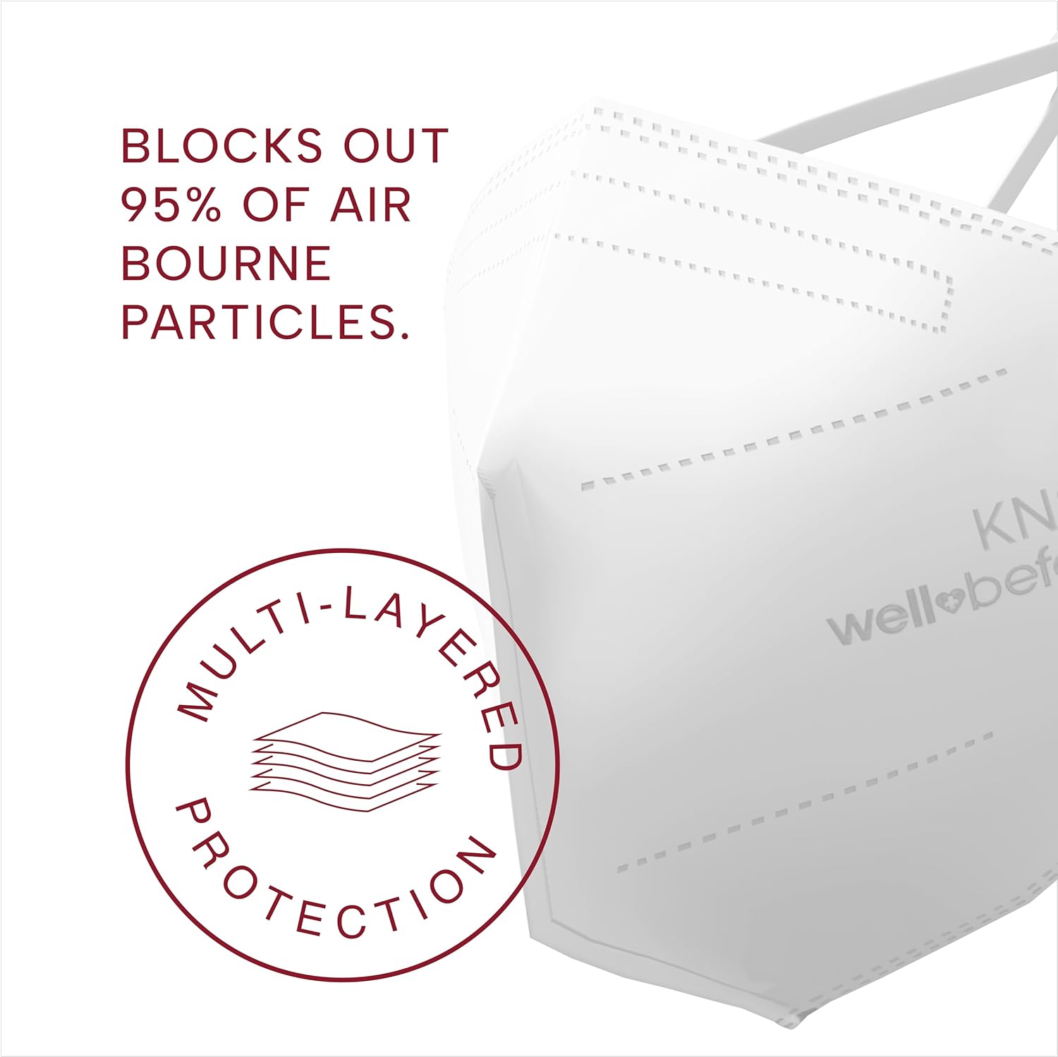 Well Before KN95 Disposable Face Mask 10 Pack | Individually Wrapped Mask with Adjustable Ear Loop