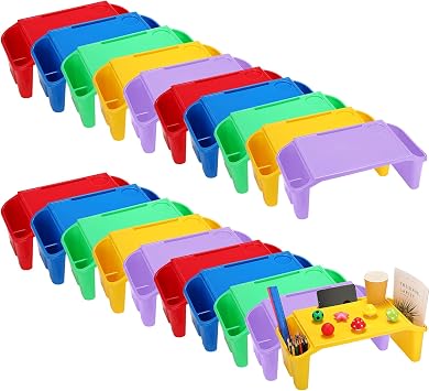 Kisston 20 Pcs Kids Lap Desk Tray Bulk 19.7" x 9.8" x 7.1" Bed Table Plastic Portable Activity Tray with Extra Storage Space for Kids Students Eating Work Study School Classroom Multicolor