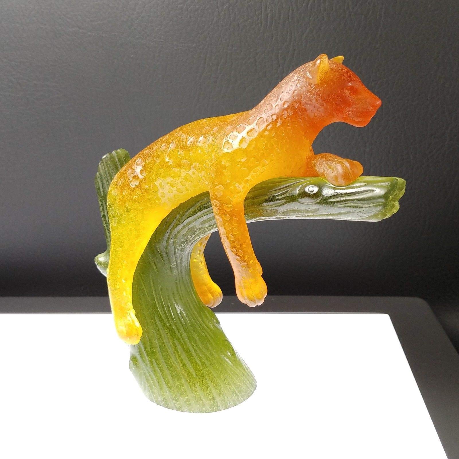 Daum CrystalPanther On Green Tree Amber 05027-2