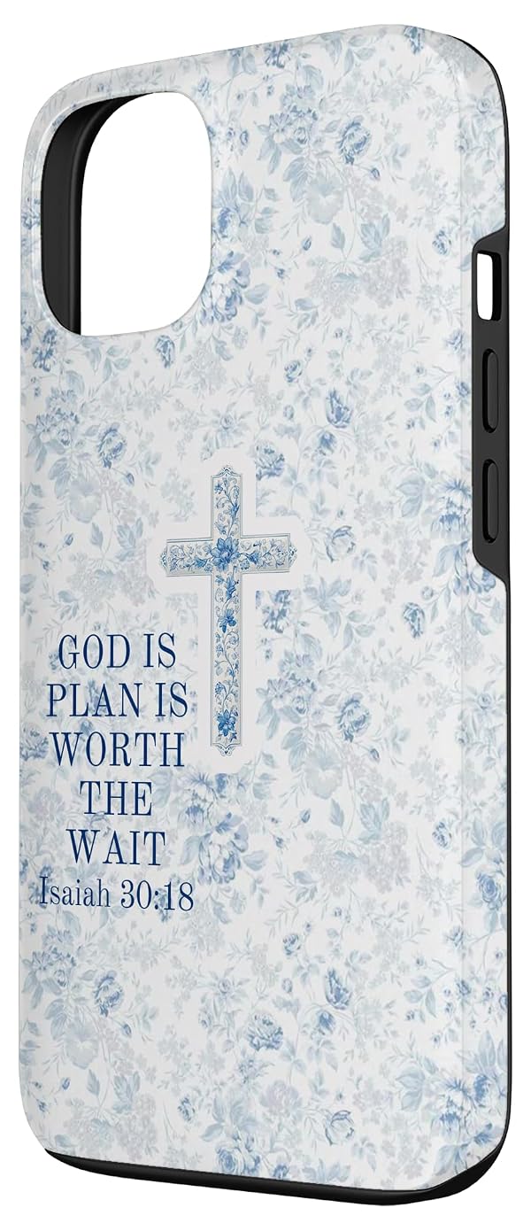 Blue Floral Cross Isaiah 30:18 God Christian Jesus Saves Case for iPhone 13 by Faith Cross Scripture Blue Floral Christian - Used condition - US$13.48