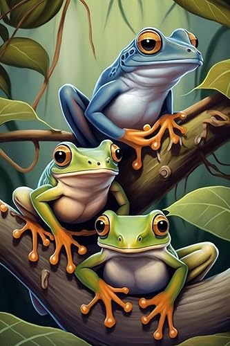 Pintura de diamantes 5D para adultos, diseño de caricaturas de tres ranas para manualidades, kit de pintura de diamante de punto de cruz, adecuado