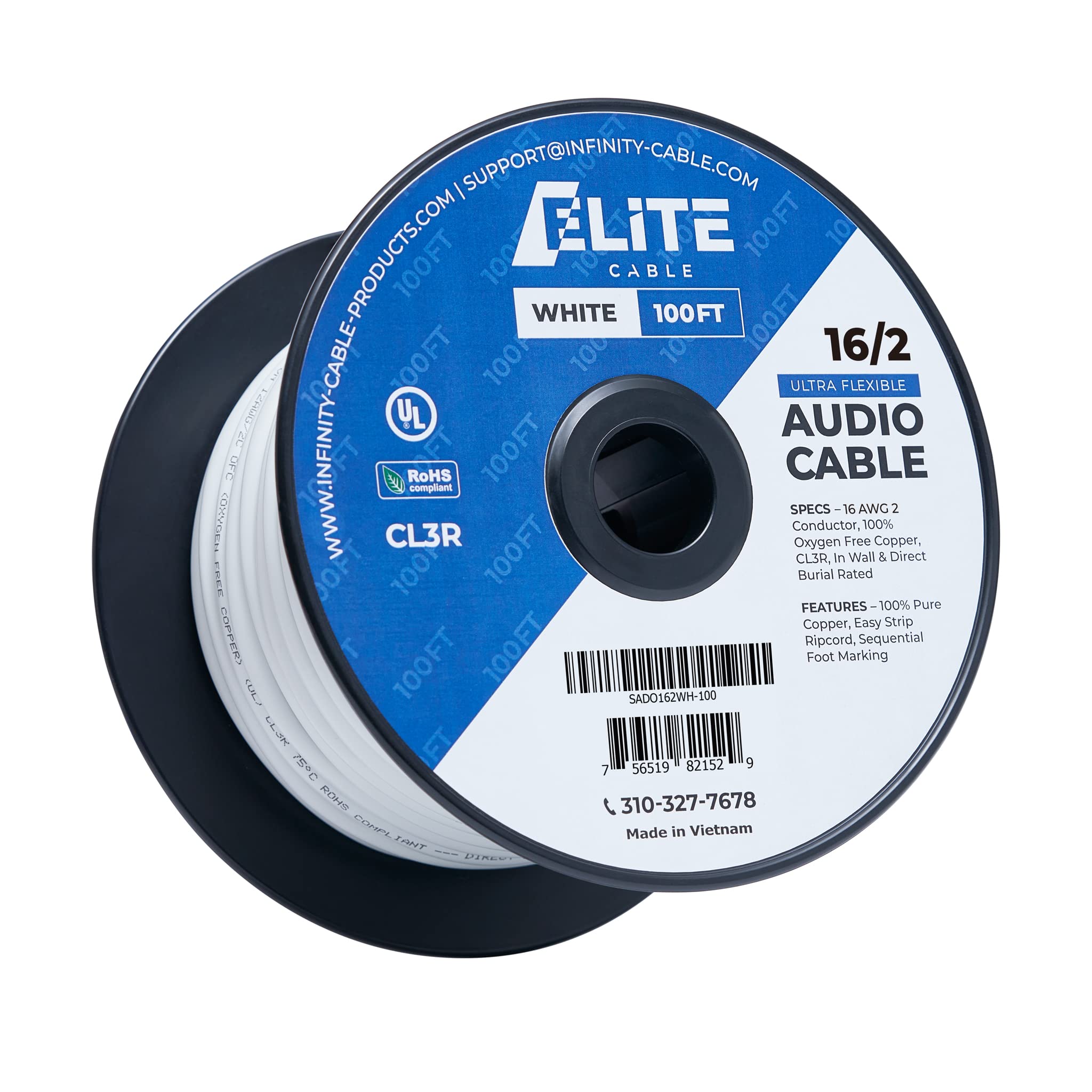 Elite 16/2 Speaker Wire, 16AWG/2-Conductor, UL Listed, CMR/CL3R, (Riser/in-Wall & Outdoor/In-Ground 