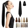 Ponytail Extension Claw 18 20 Long Curly Wavy Straight Clip in Natural Looking Synthetic Hair Extension Ponytail Hairpiece for Women Dark Black
