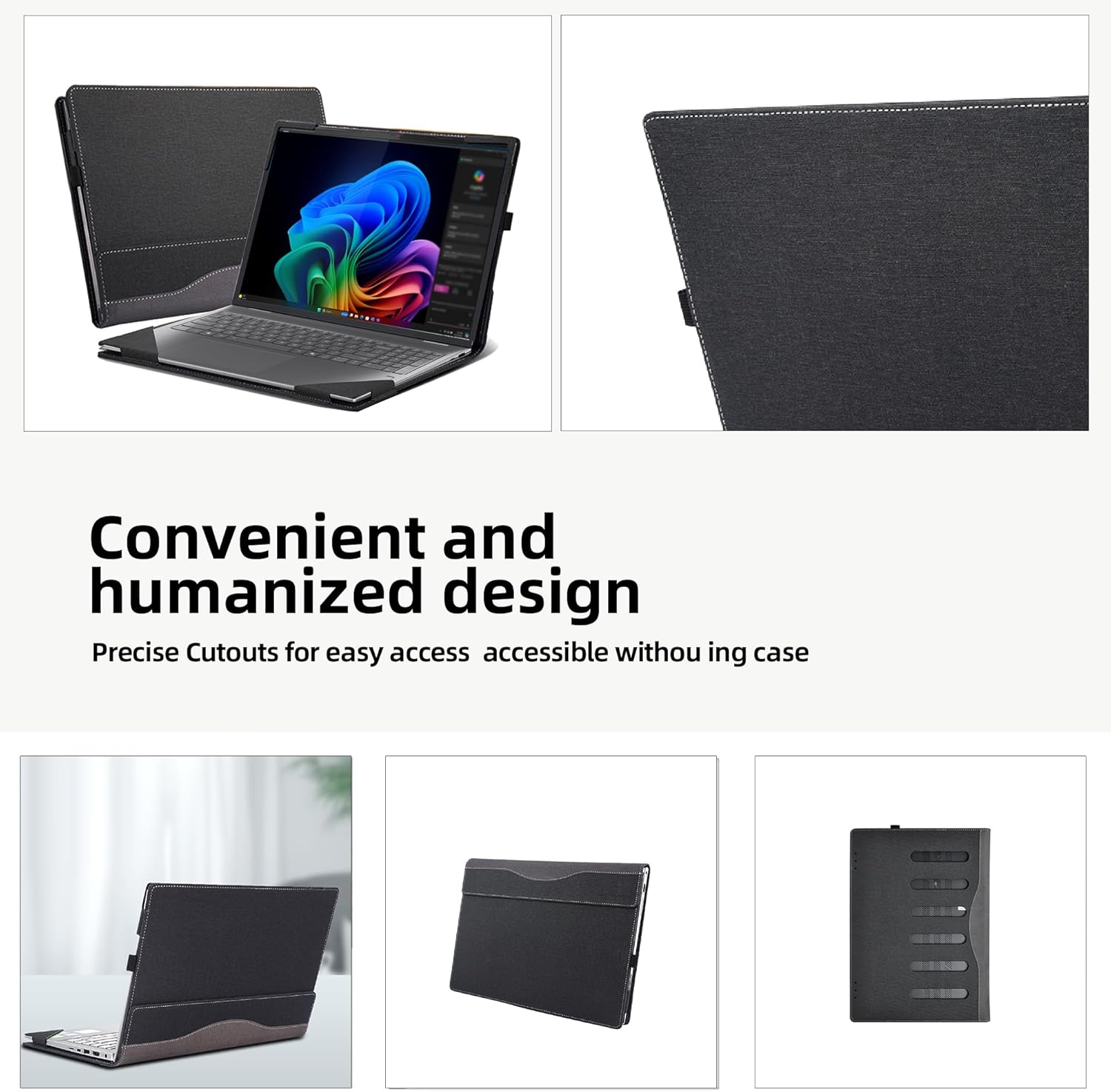 Laptop Case for Lenovo IdeaPad 5 2-in-1 16AKP10 16IAL10/ 16AHP9 (16" AMD) All Inclusive Drop Case PU Leather Protective Laptop Bag Detachable Shell (Dark Grey)