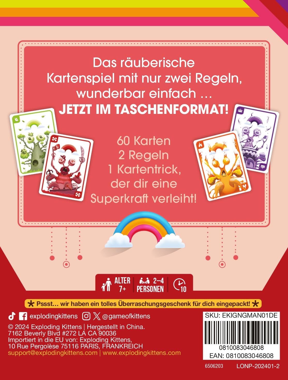 Exploding Kittens, Mantis: Grab & Game, Party Game, Card Game, 2-4 Players, from 7+ Years, 10 Minutes, German, Multicoloured, Colourful