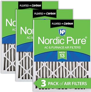 Nordic Pure 12x20x2 MERV 13 Pleated Plus Carbon AC Furnace Air Filters 3 Pack
