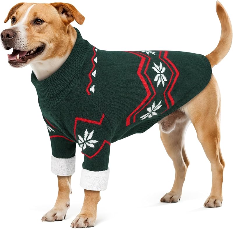 Suéter de Inverno para Cães Grandes WINGOIN, Tricotado com Gola Alta e Abertura para Guia, 2XL